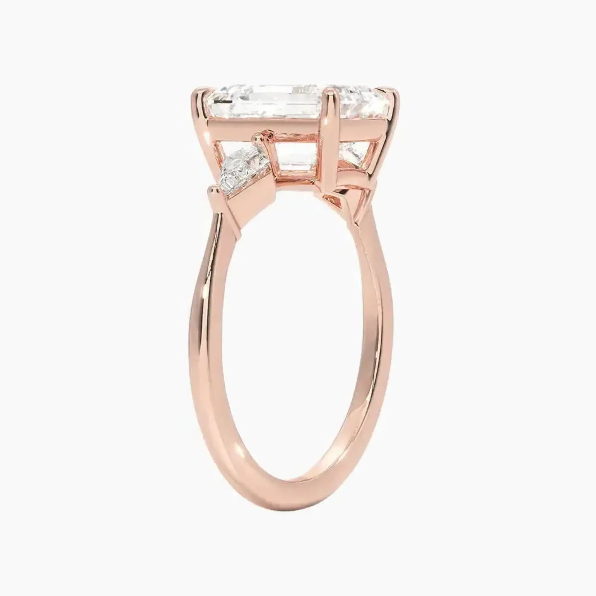Isolde Emerald Three Stone 1.5 Carat Lab Grown Diamond Engagement Ring in 14K Rose Gold