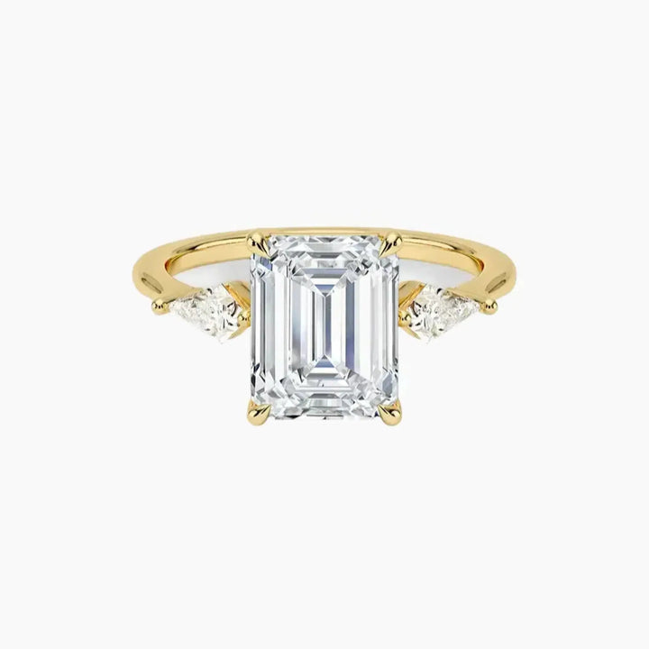 Isolde Emerald Three Stone 2.5 Carat Lab Grown Diamond Engagement Ring in 18K Yellow Gold