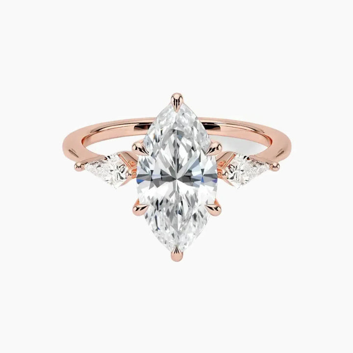 Isolde Marquise Three Stone 2 Carat Lab Grown Diamond Engagement Ring in 18K Rose Gold
