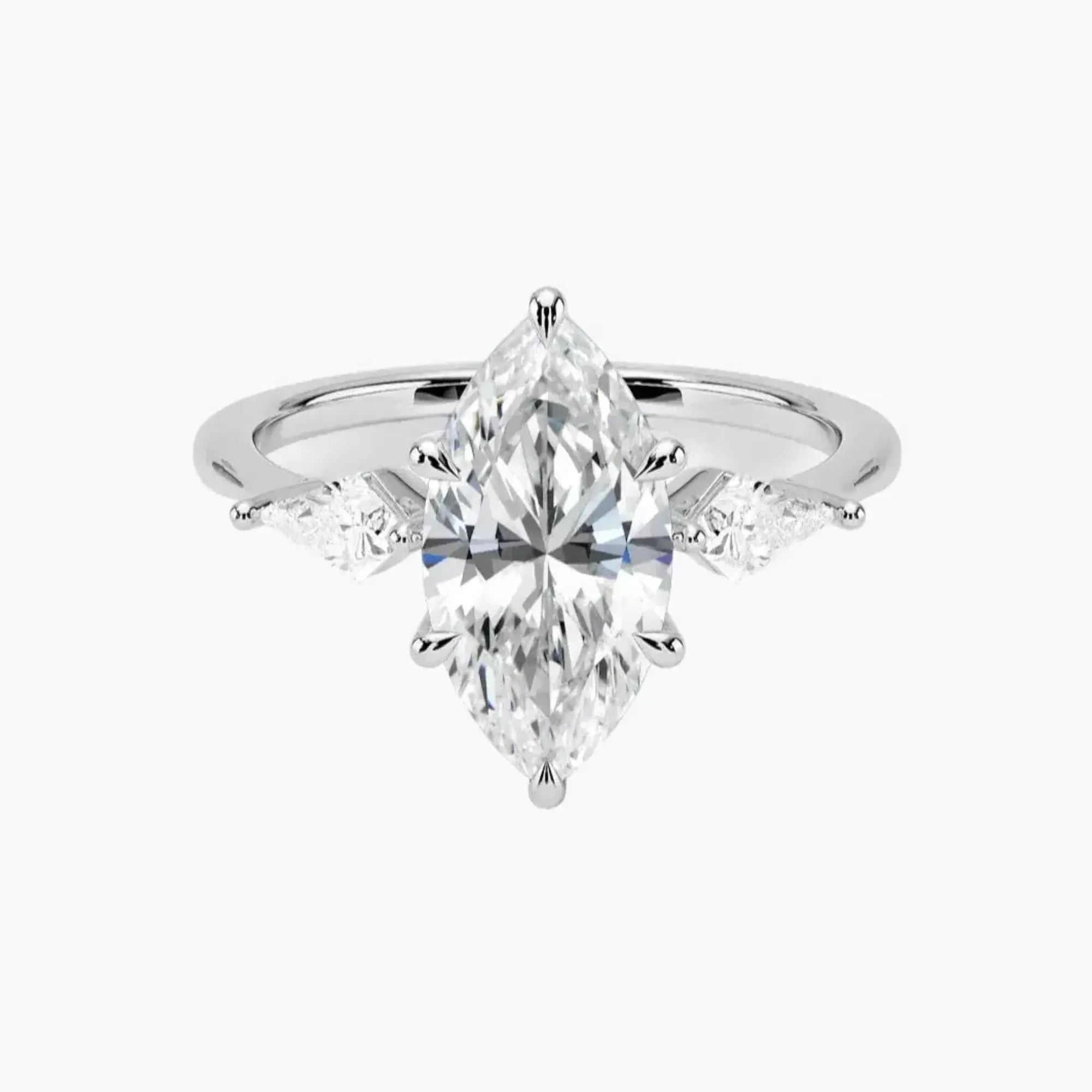 Isolde Marquise Three Stone 2 Carat Lab Grown Diamond Engagement Ring in 18K White Gold