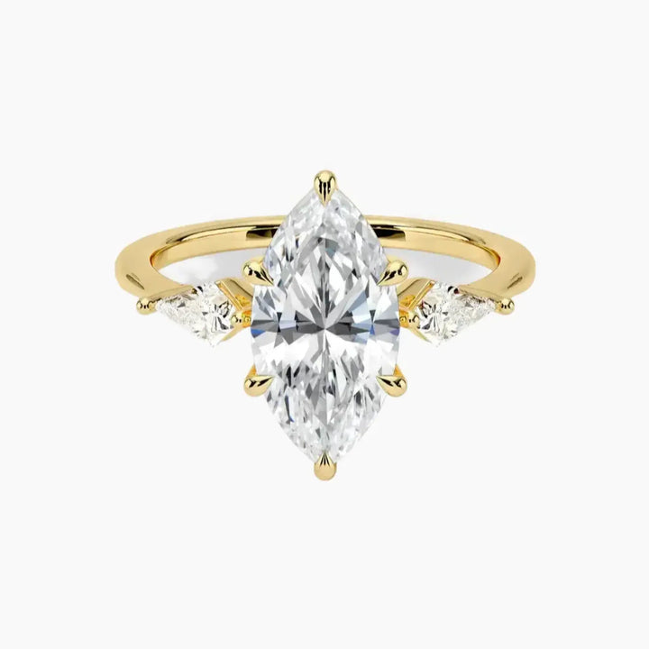Isolde Marquise Three Stone 2 Carat Lab Grown Diamond Engagement Ring in 14K Yellow Gold