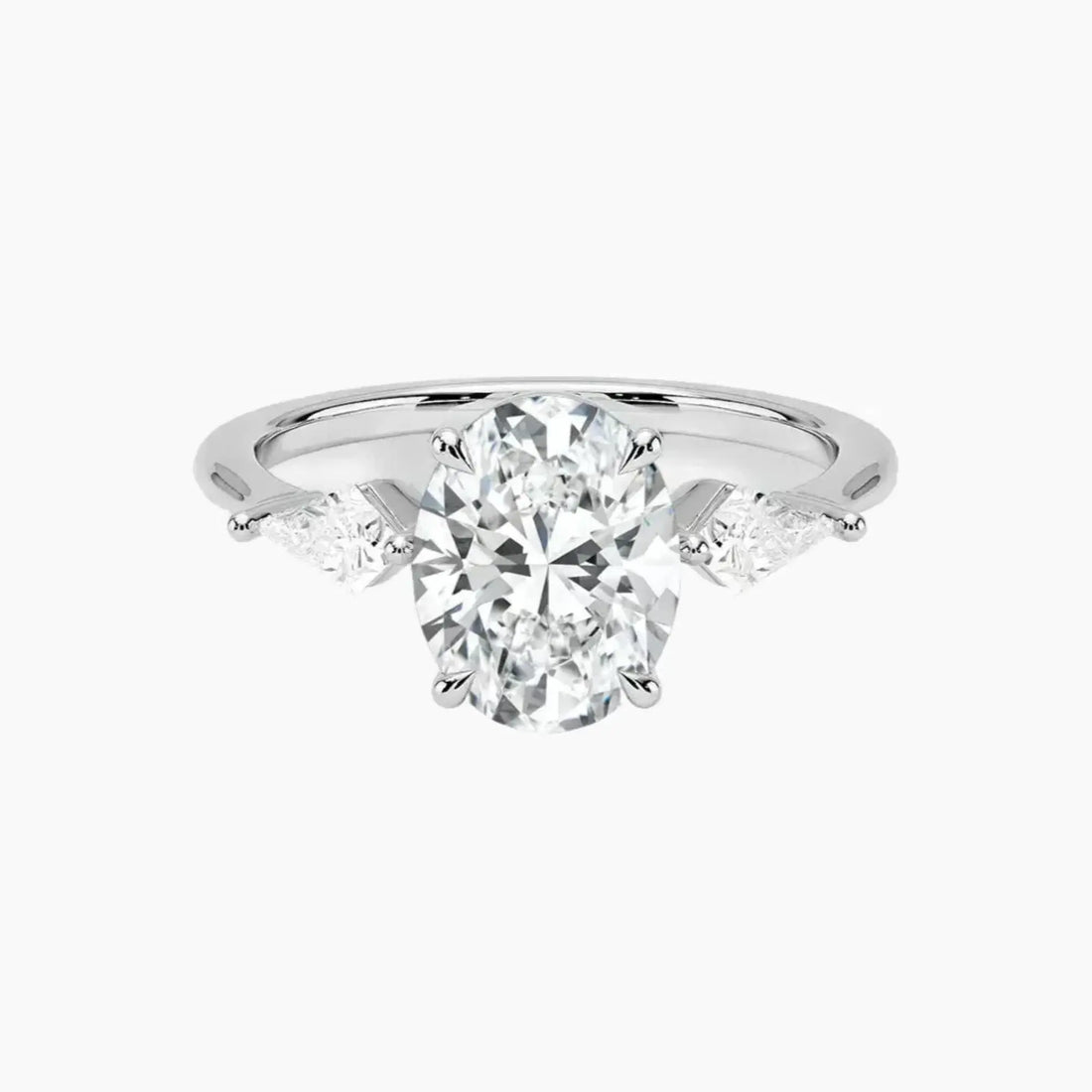 Isolde Oval Three Stone Diamond Ring Setting in 14K White Gold