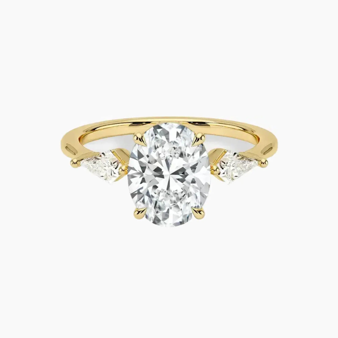 Isolde Oval Three Stone 3 Carat Lab Grown Diamond Engagement Ring in 14K Yellow Gold