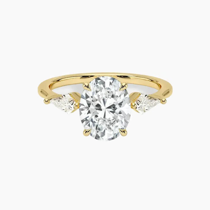 Isolde Oval Three Stone 2 Carat Lab Grown Diamond Engagement Ring in 14K Yellow Gold
