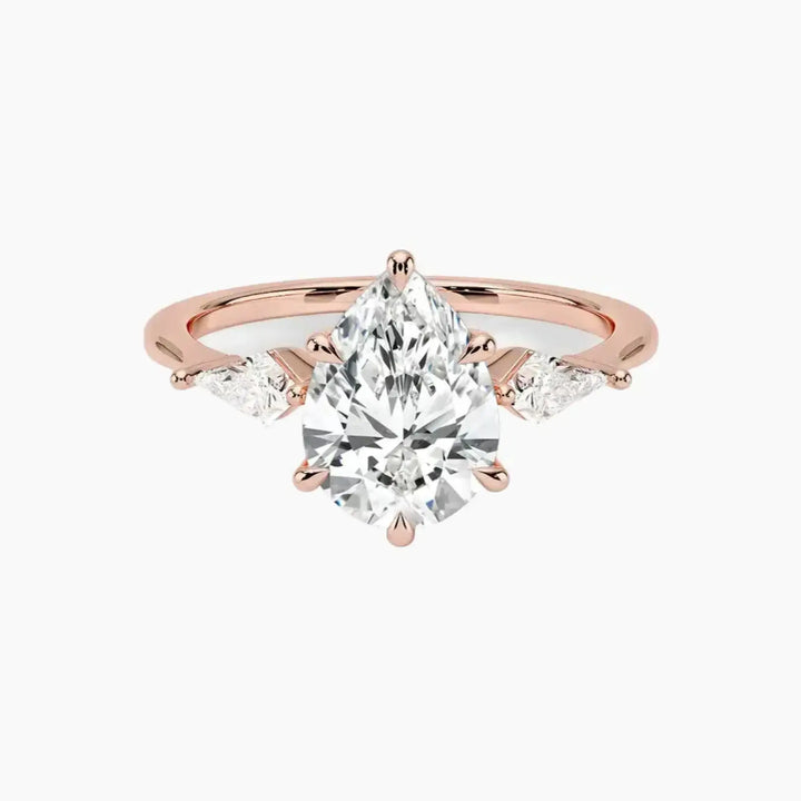 Isolde Pear Three Stone 3 Carat Lab Grown Diamond Engagement Ring in 18K Rose Gold