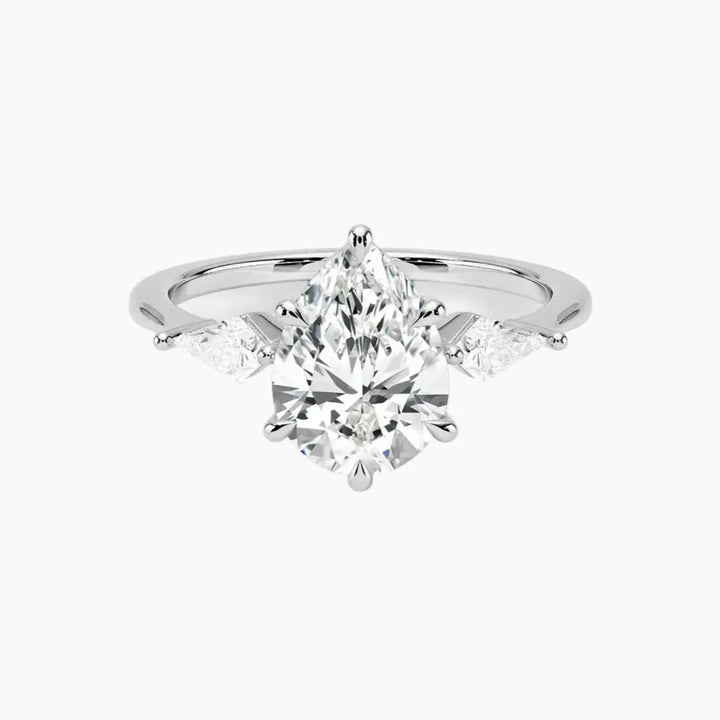 Isolde Pear Three Stone 3 Carat Lab Grown Diamond Engagement Ring in 18K White Gold