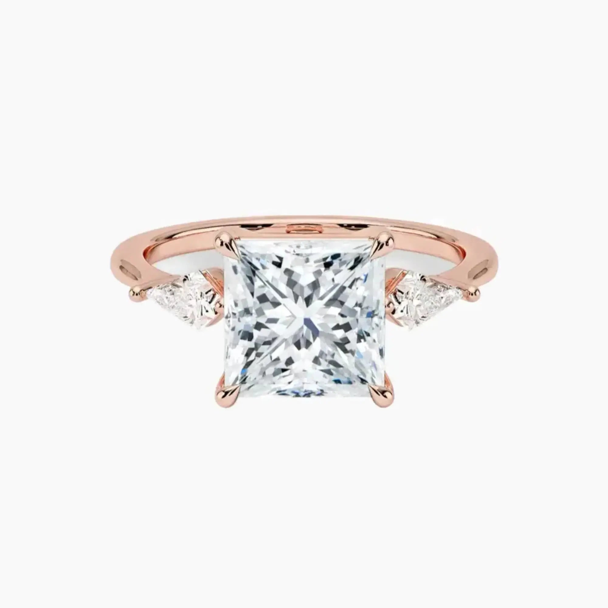 Isolde Princess Three Stone 3 Carat Lab Grown Diamond Engagement Ring in 18K White Gold