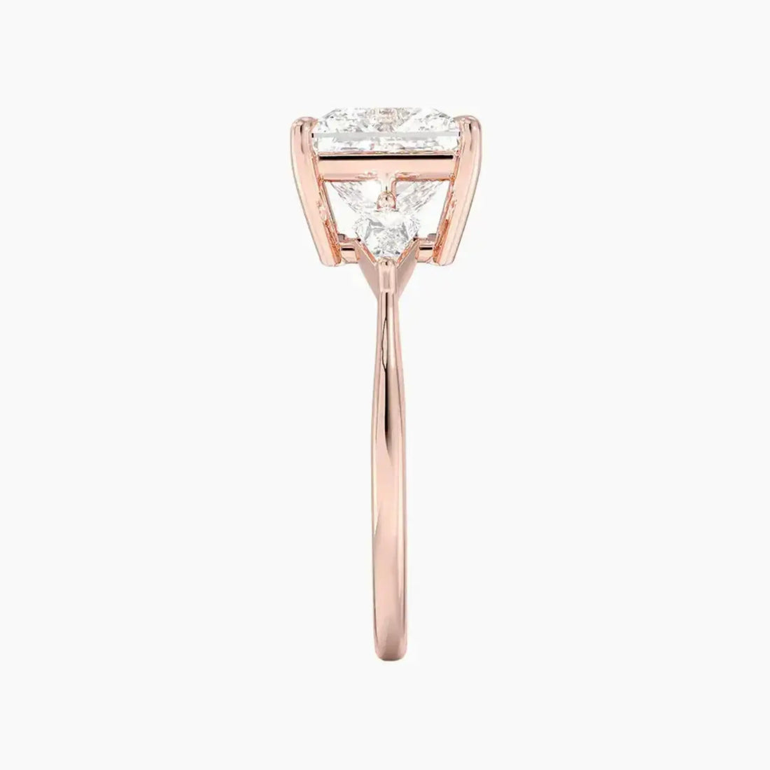 Isolde Princess Three Stone 3 Carat Lab Grown Diamond Engagement Ring in 18K Rose Gold