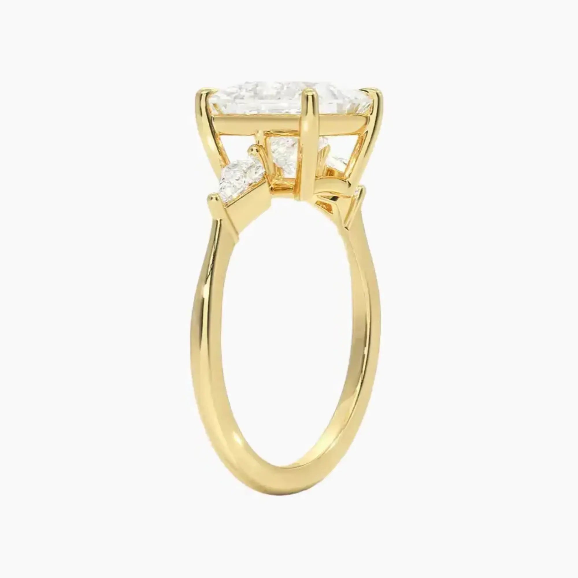 Isolde Princess Three Stone 3 Carat Lab Grown Diamond Engagement Ring in 18K Rose Gold