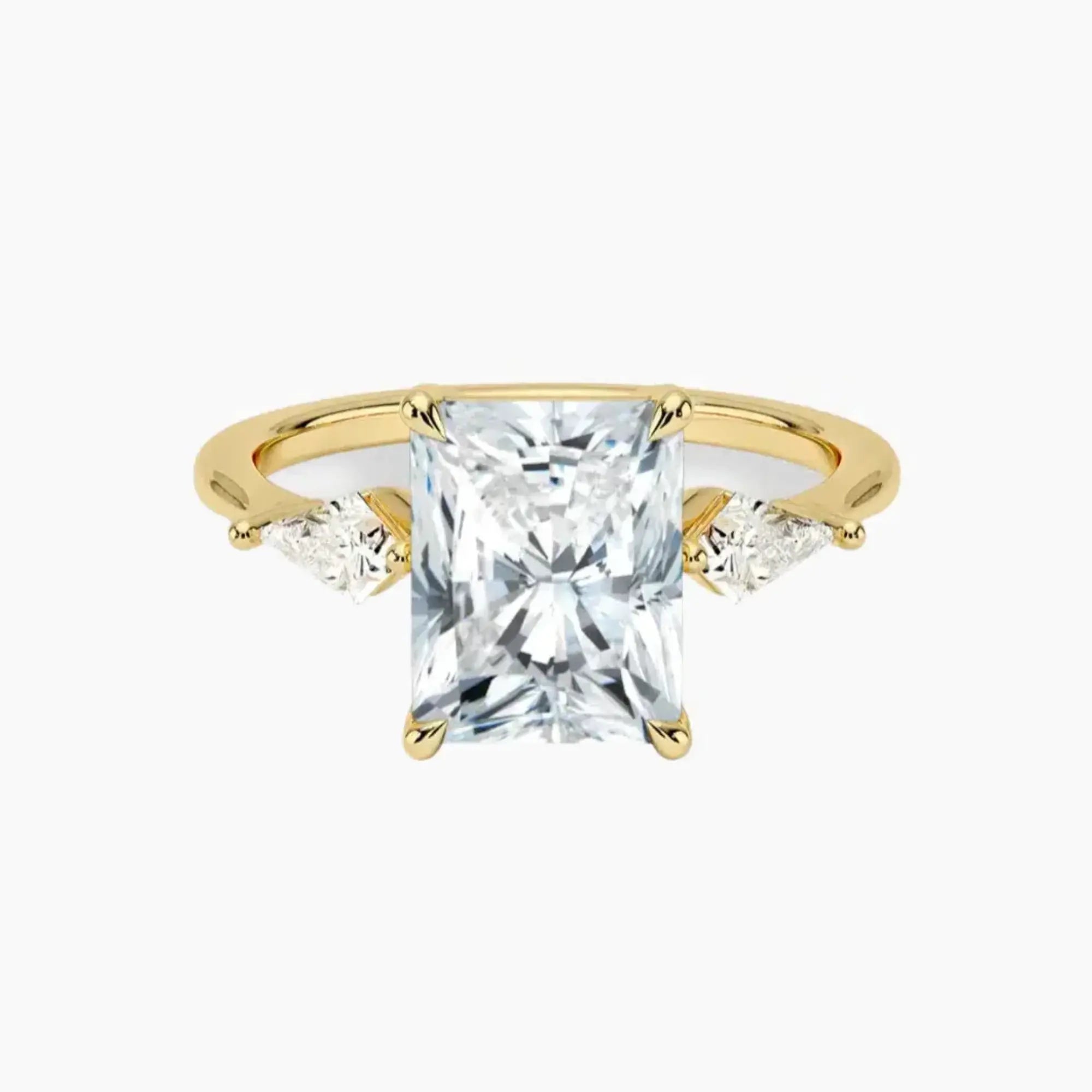 Isolde Radiant Three Stone 2.5 Carat Lab Grown Diamond Engagement Ring in 14K Yellow Gold
