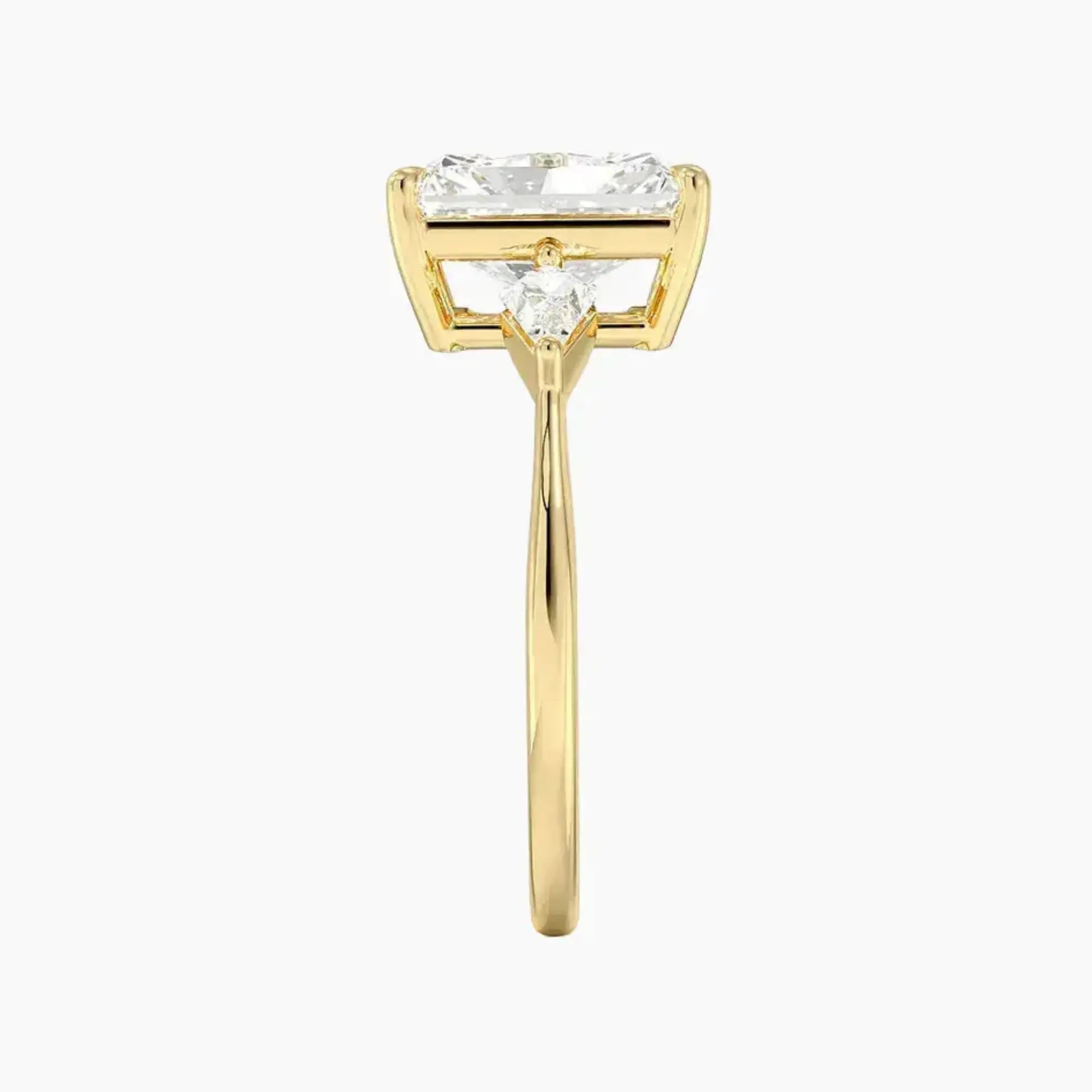 Isolde Radiant Three Stone 2.5 Carat Lab Grown Diamond Engagement Ring in 18K Yellow Gold