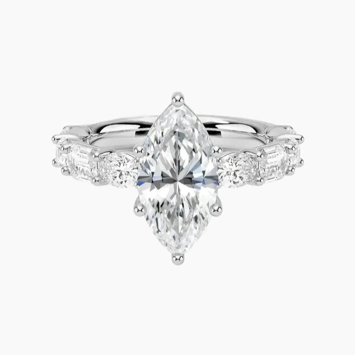 Ariadne Marquise Designer 3 Carat Lab Grown Diamond Engagement Ring in 18K White Gold