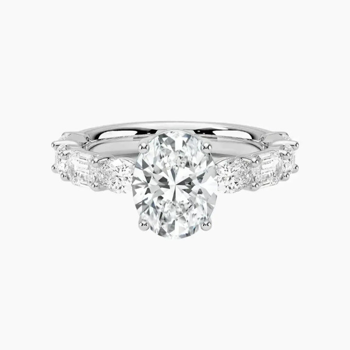 Ariadne Oval Designer 3 Carat Lab Grown Diamond Engagement Ring in 18K White Gold