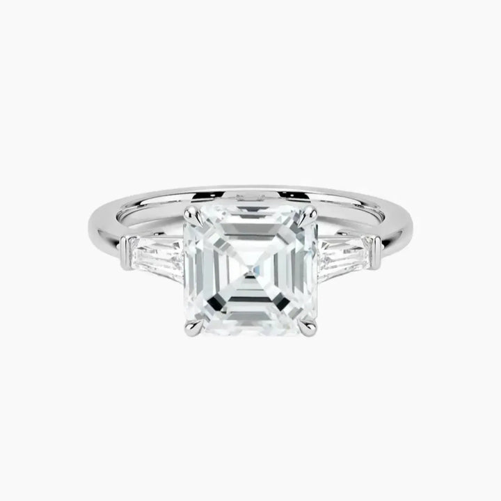 Nyx Asscher Three Stone 2.5 Carat Lab Grown Diamond Engagement Ring in 18K White Gold