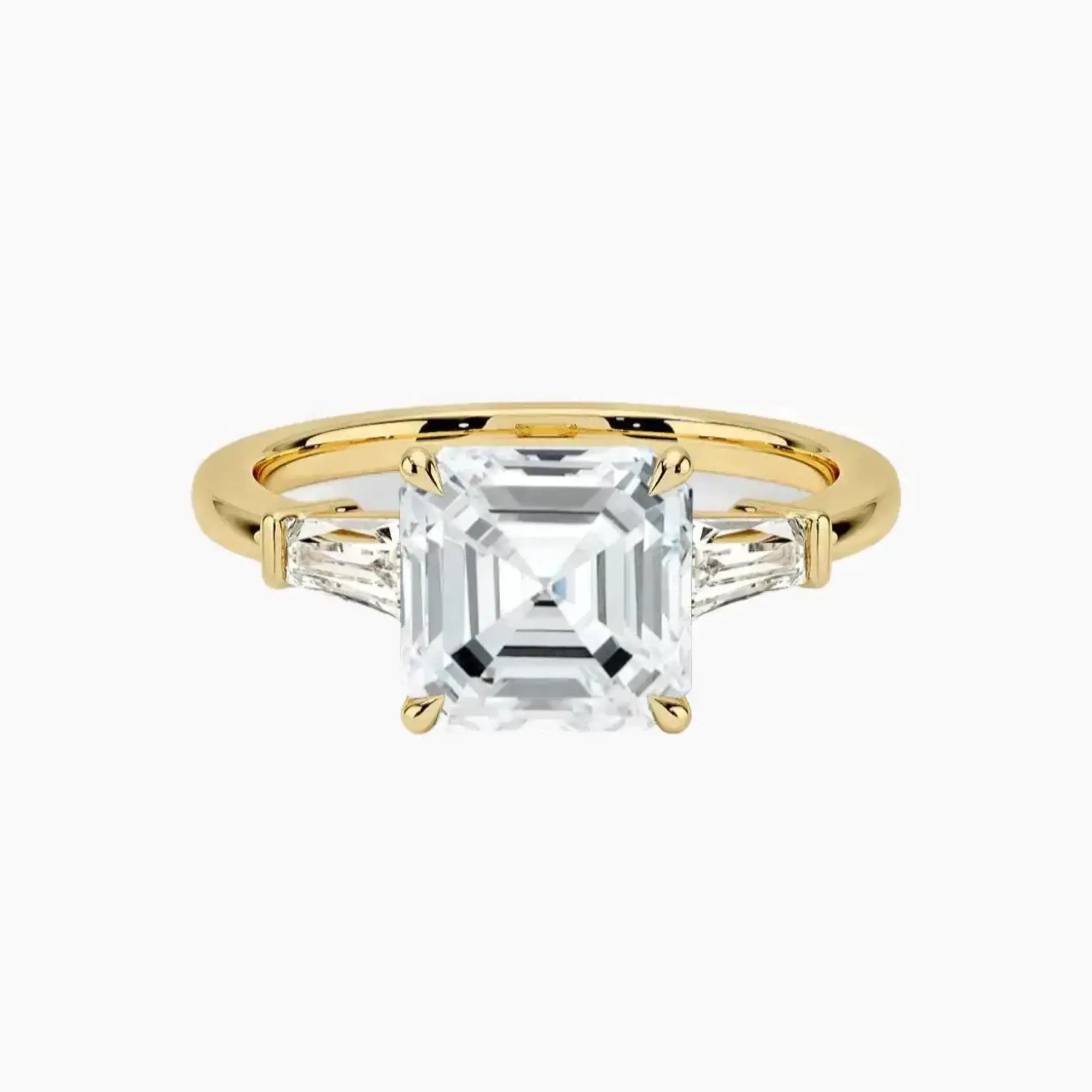 Nyx Asscher Three Stone 1.5 Carat Lab Grown Diamond Engagement Ring in 14K Yellow Gold