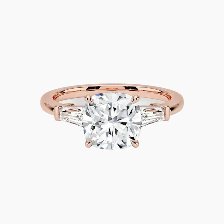 Nyx Cushion Three Stone 3 Carat Lab Grown Diamond Engagement Ring in 18K Rose Gold