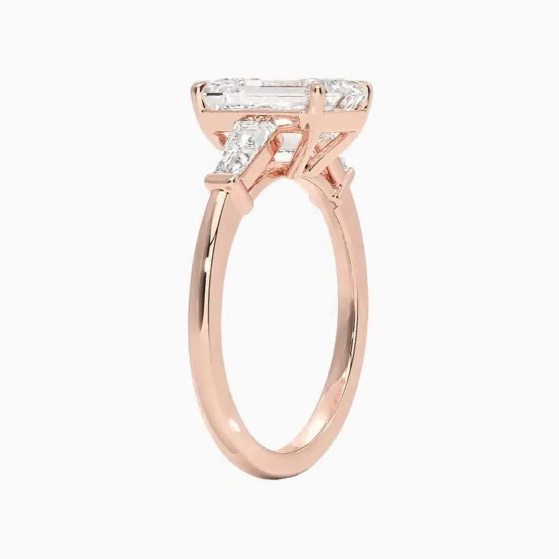 Nyx Emerald Three Stone Diamond Ring Setting in 14K Rose Gold
