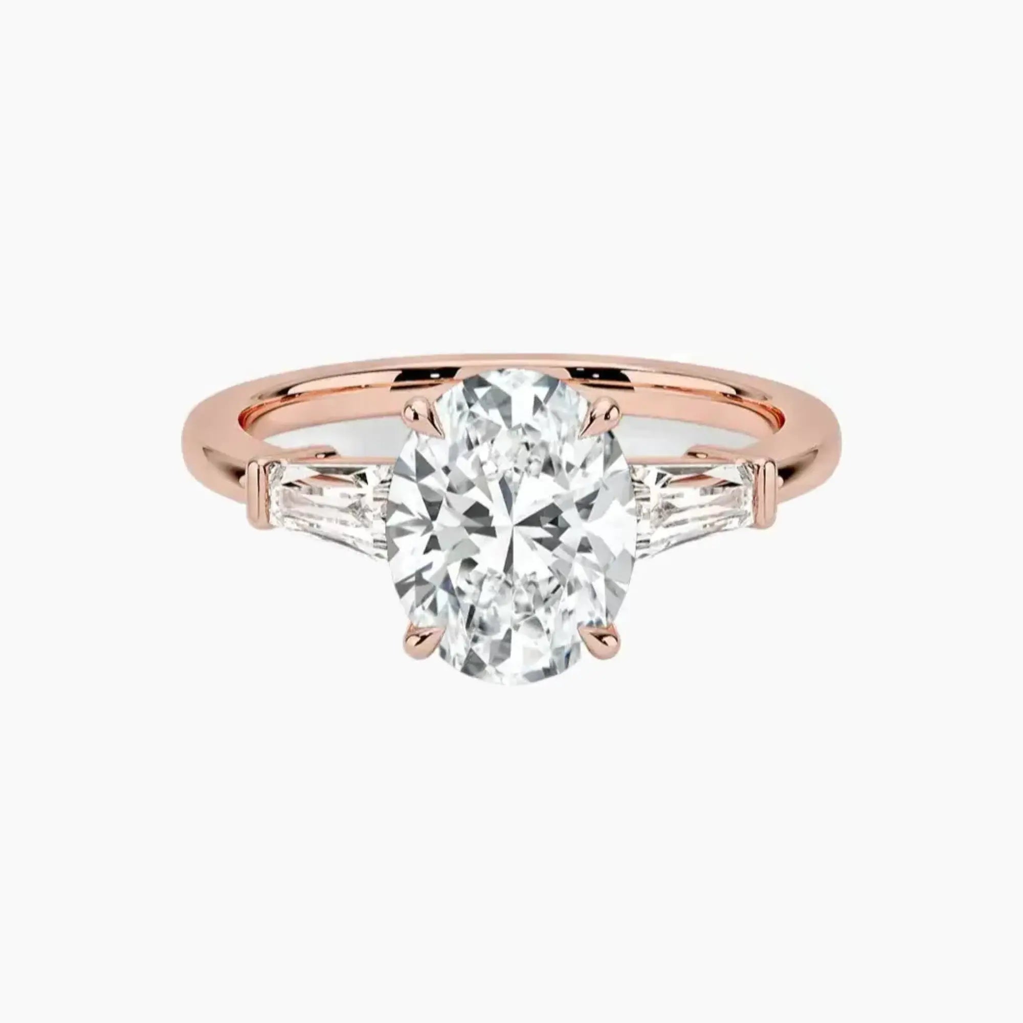 Nyx Oval Three Stone 3 Carat Lab Grown Diamond Engagement Ring in 18K Rose Gold