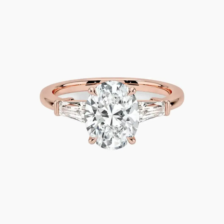 Nyx Oval Three Stone 2.5 Carat Lab Grown Diamond Engagement Ring in 14K Rose Gold