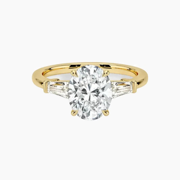Nyx Oval Three Stone 3 Carat Lab Grown Diamond Engagement Ring in 18K Yellow Gold