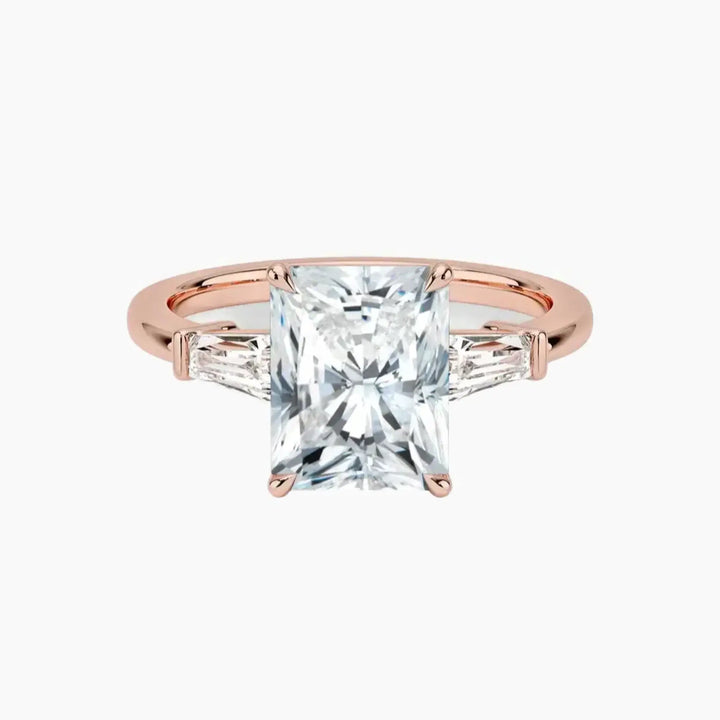 Nyx Radiant Three Stone 2.5 Carat Lab Grown Diamond Engagement Ring in 18K Rose Gold