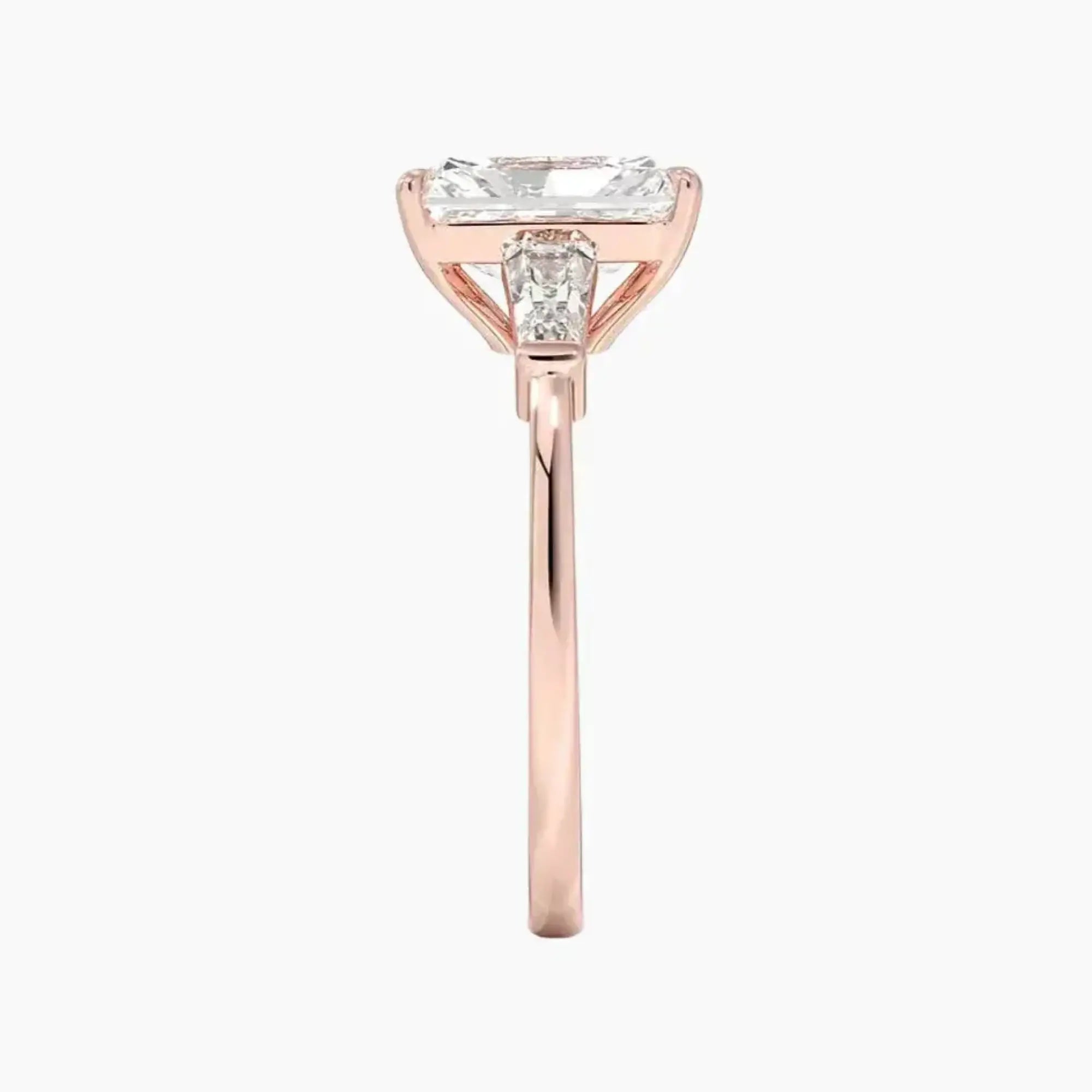 Nyx Radiant Three Stone Diamond Ring Setting in 18K Rose Gold