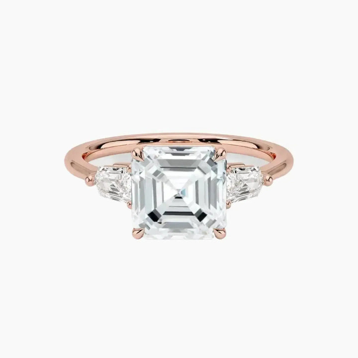 Thalassa Asscher Three Stone 3 Carat Lab Grown Diamond Engagement Ring in 18K Rose Gold