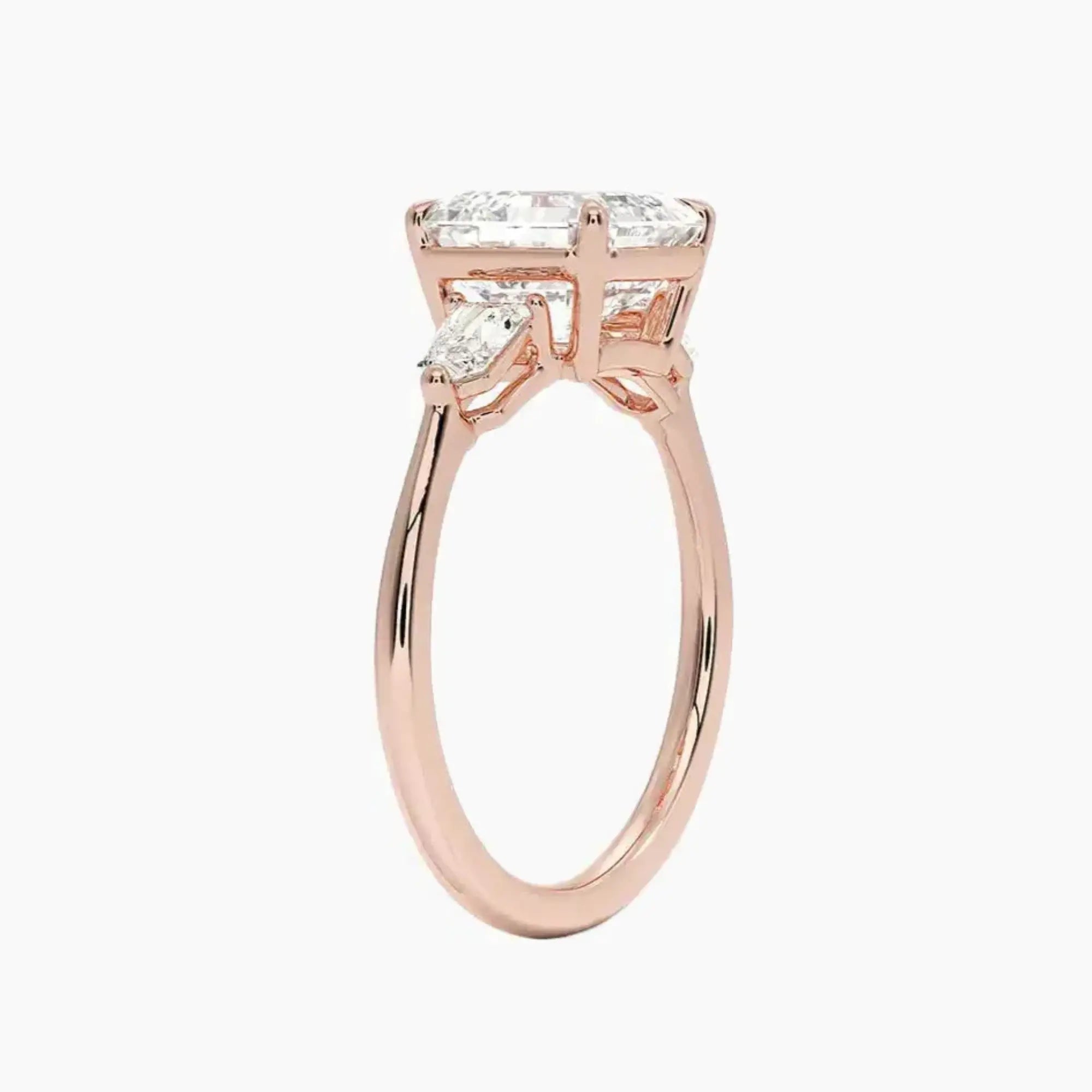 Thalassa Asscher Three Stone 2.5 Carat Lab Grown Diamond Engagement Ring in 14K Rose Gold