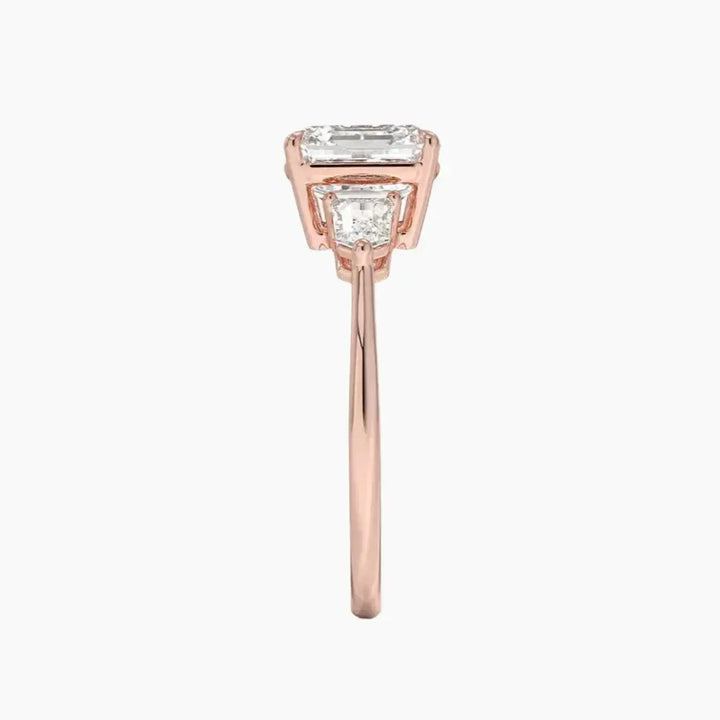 Thalassa Asscher Three Stone 2 Carat Lab Grown Diamond Engagement Ring in 18K Yellow Gold