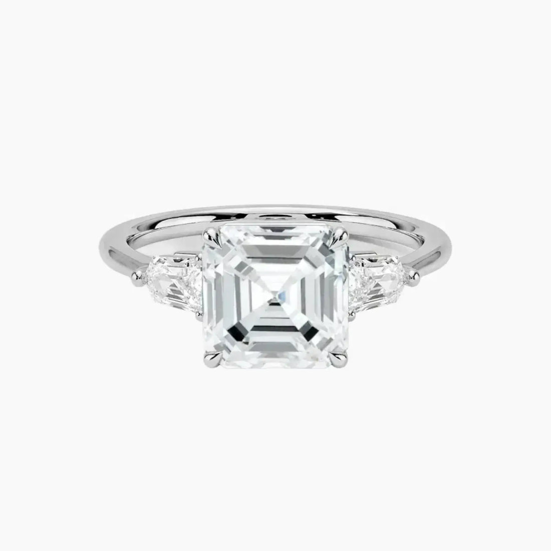 Thalassa Asscher Three Stone 3 Carat Lab Grown Diamond Engagement Ring in 14K White Gold