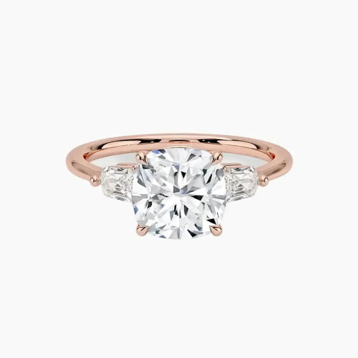 Thalassa Cushion Three Stone 2 Carat Lab Grown Diamond Engagement Ring in 14K Rose Gold