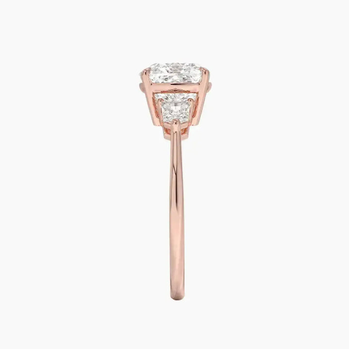 Thalassa Cushion Three Stone 3 Carat Lab Grown Diamond Engagement Ring in 18K Yellow Gold
