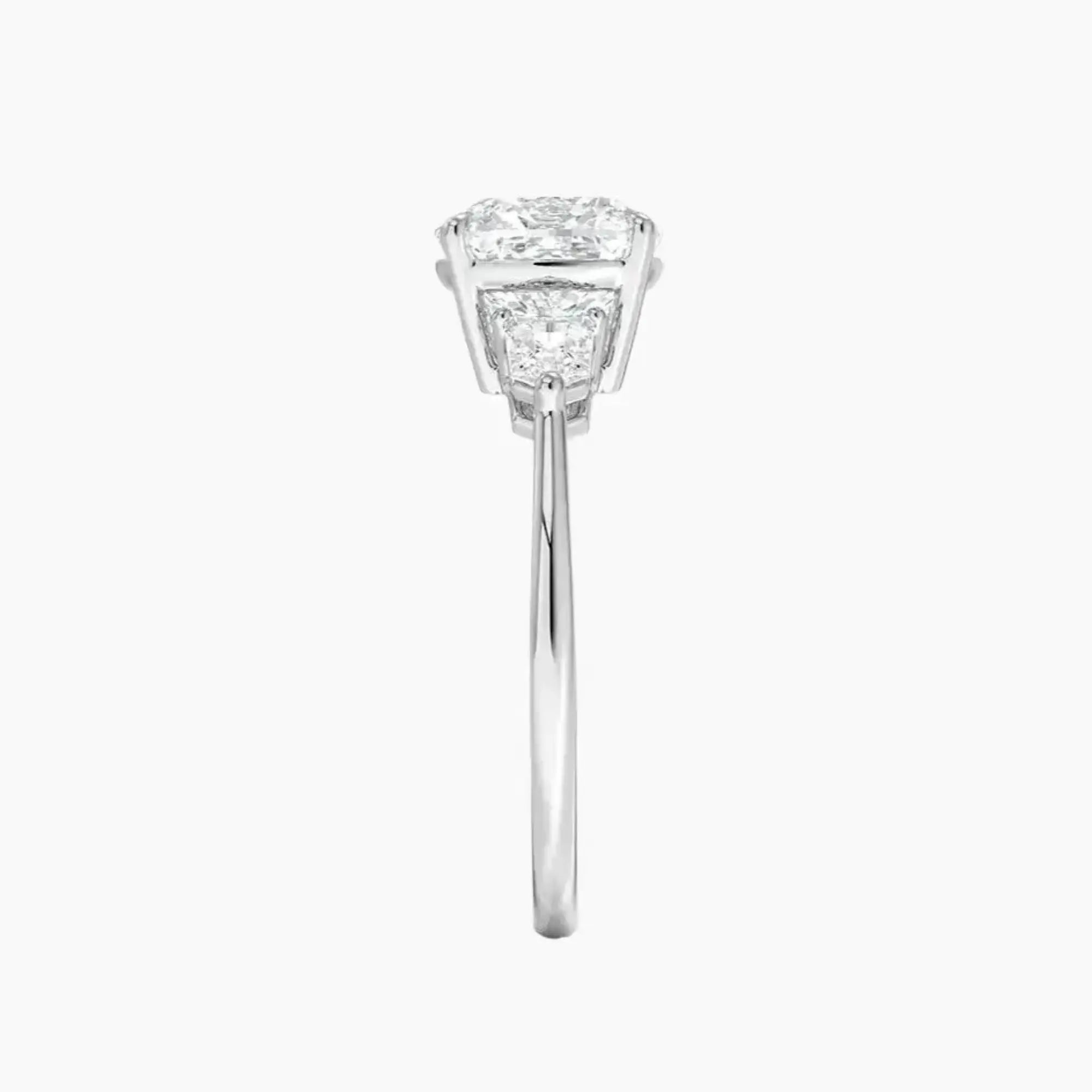 Thalassa Cushion Three Stone 2.5 Carat Lab Grown Diamond Engagement Ring in 18K White Gold