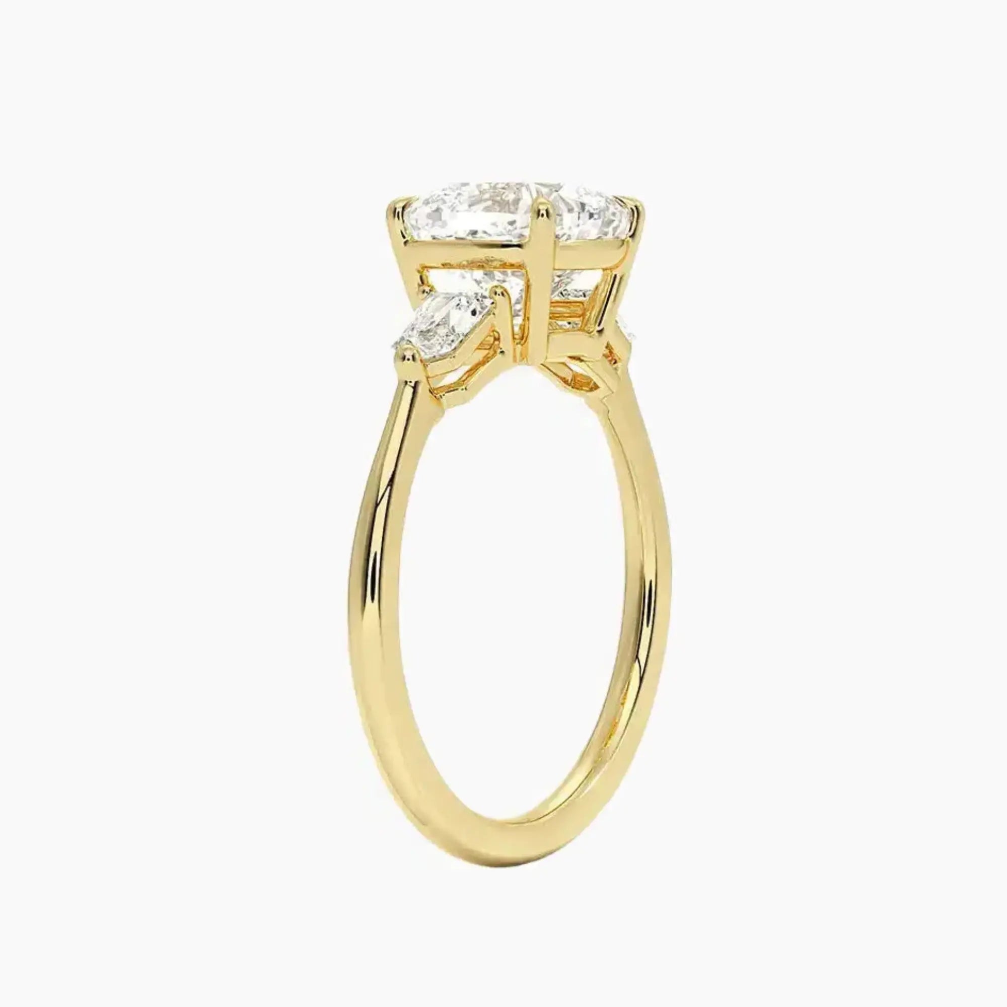 Thalassa Cushion Three Stone 2 Carat Lab Grown Diamond Engagement Ring in 18K Yellow Gold