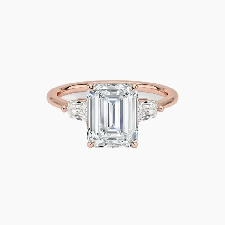 Thalassa Emerald Three Stone 1 Carat Lab Grown Diamond Engagement Ring in 18K Rose Gold