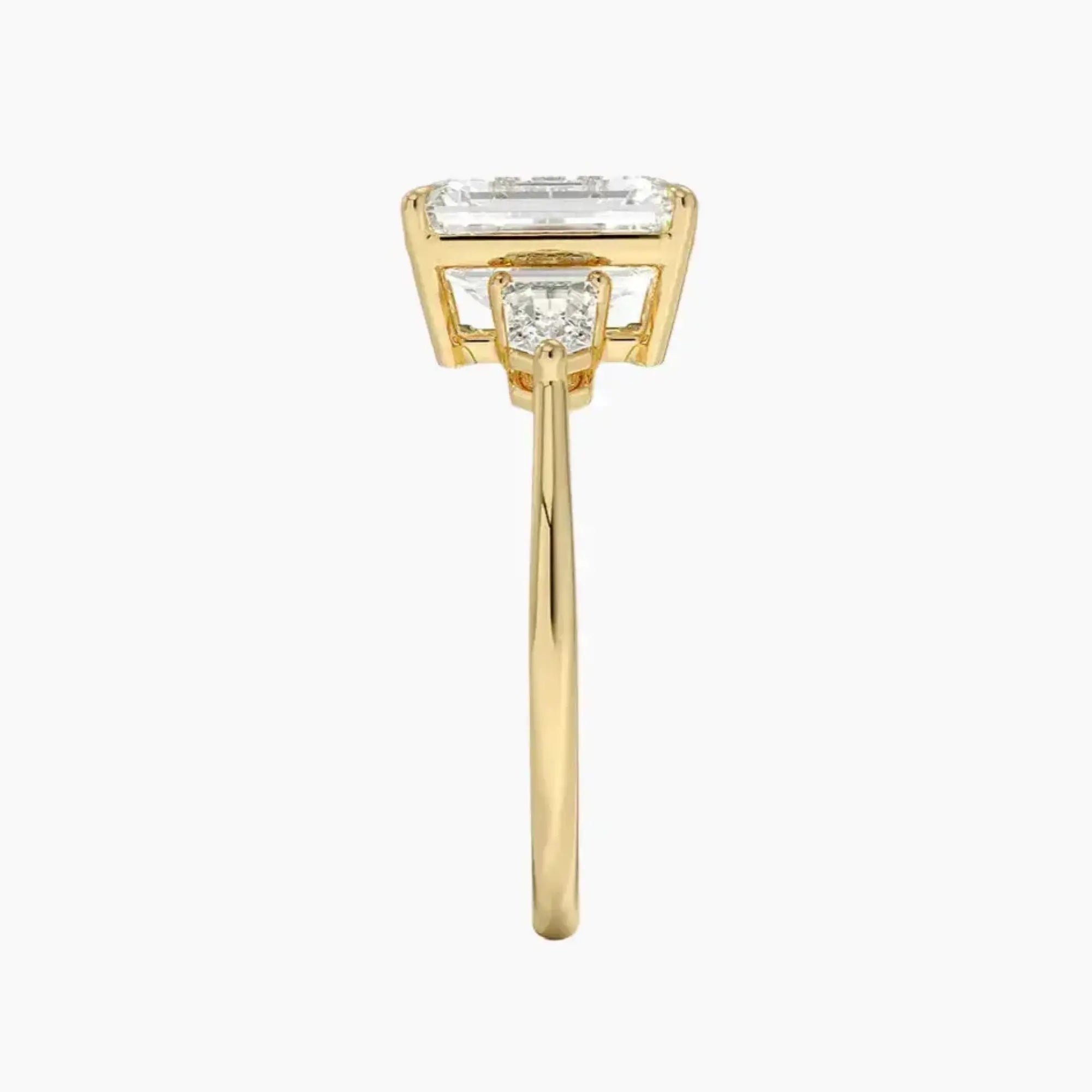 Thalassa Emerald Three Stone 2 Carat Lab Grown Diamond Engagement Ring in 14K Yellow Gold