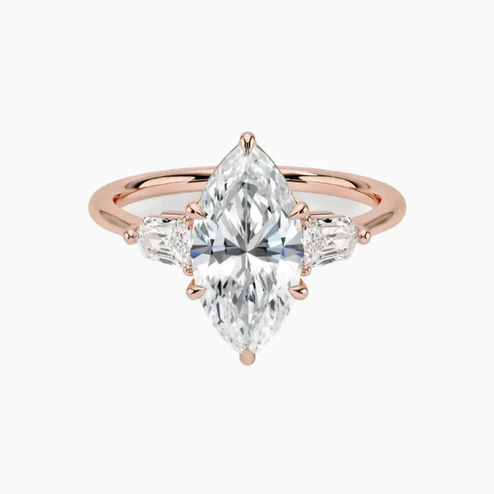 Thalassa Marquise Three Stone 2.5 Carat Lab Grown Diamond Engagement Ring in 18K Rose Gold