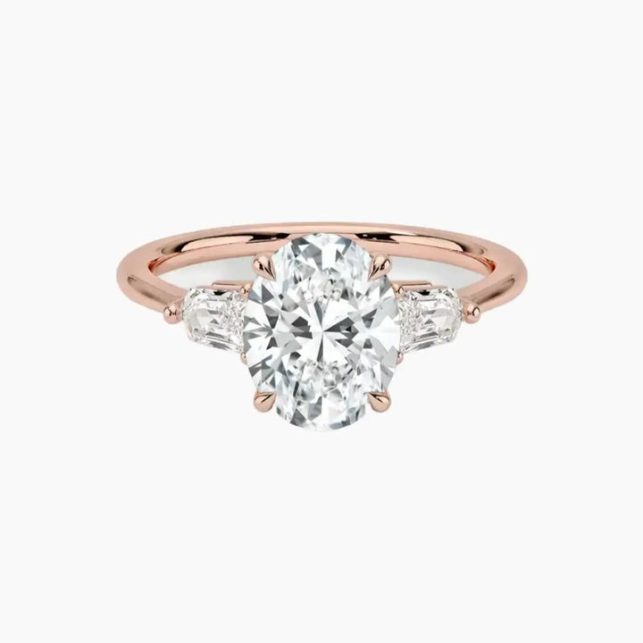 Thalassa Oval Three Stone 1.5 Carat Lab Grown Diamond Engagement Ring in 18K Rose Gold
