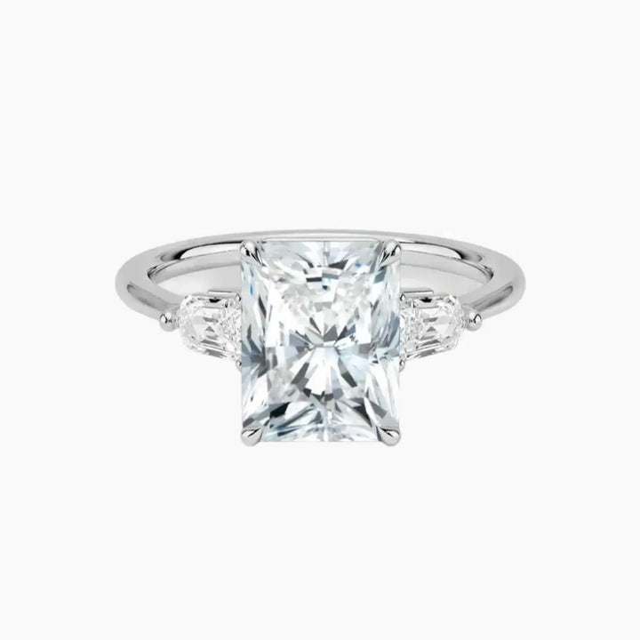 Thalassa Radiant Three Stone 1.5 Carat Lab Grown Diamond Engagement Ring in 18K White Gold