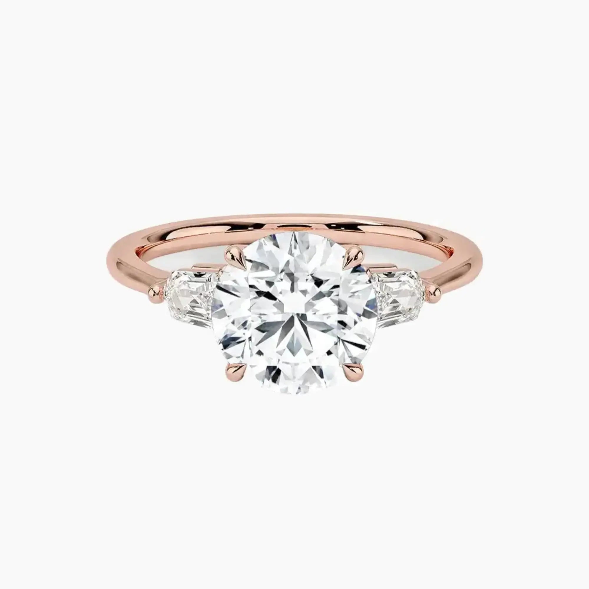 Thalassa Round Three Stone 2 Carat Lab Grown Diamond Engagement Ring in 18K Rose Gold