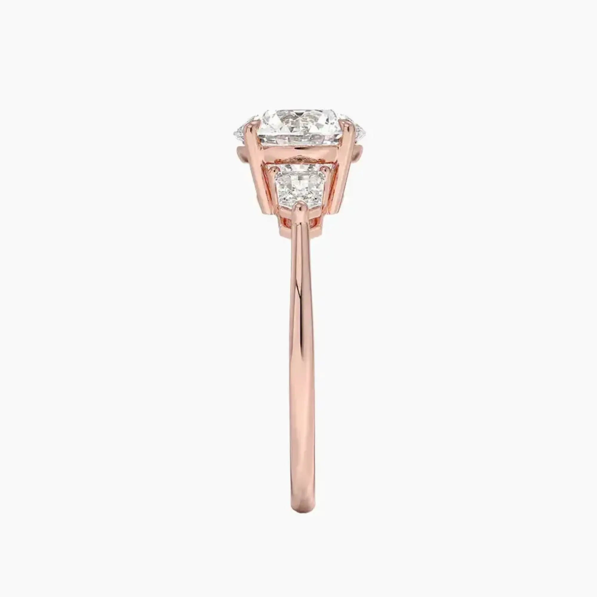 Thalassa Round Three Stone 3 Carat Lab Grown Diamond Engagement Ring in 18K Yellow Gold