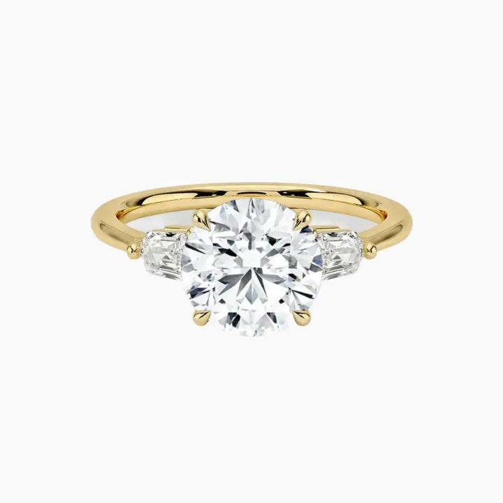 Thalassa Round Three Stone 3 Carat Lab Grown Diamond Engagement Ring in 18K Yellow Gold