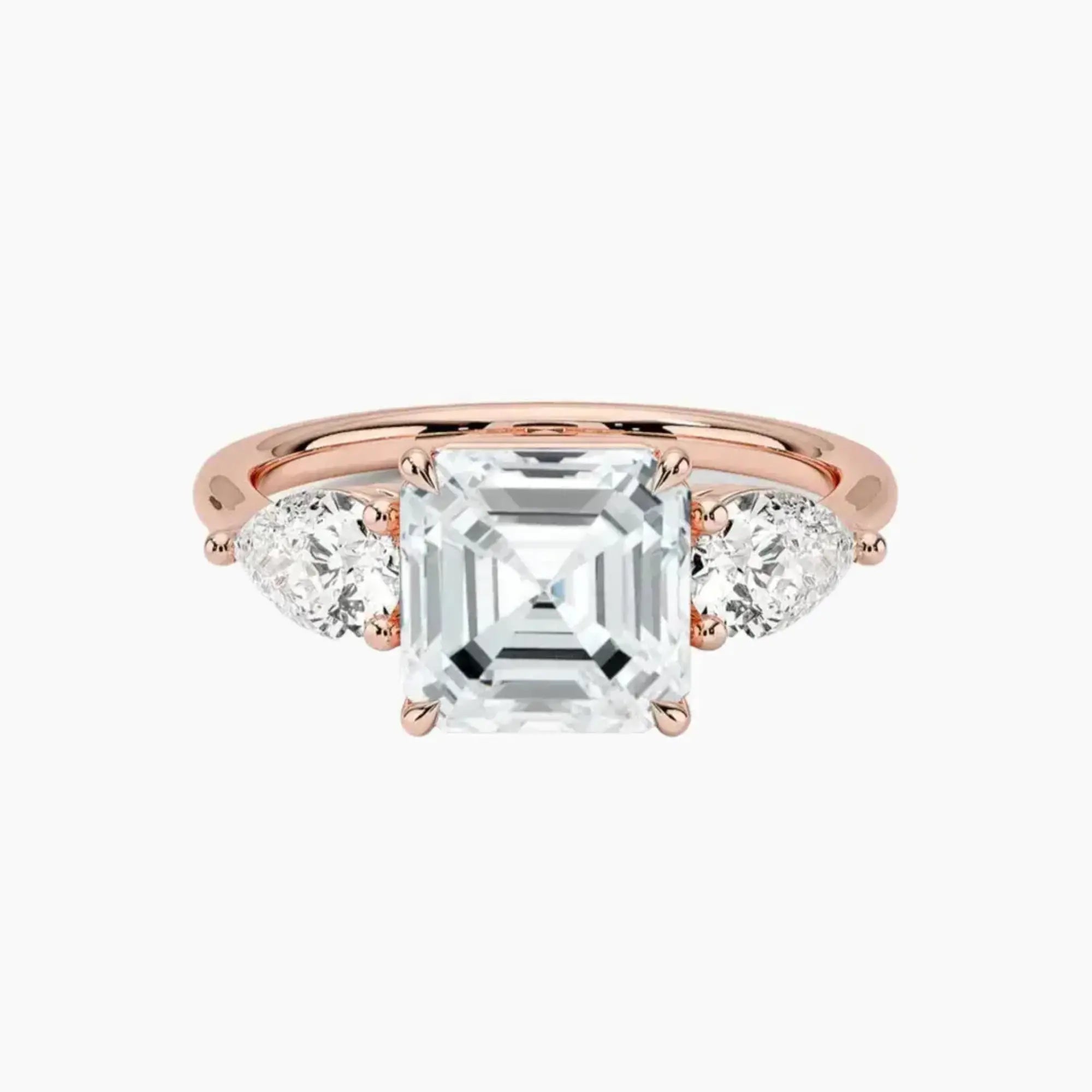 Calliope Asscher Three Stone 2 Carat Lab Grown Diamond Engagement Ring in 18K White Gold