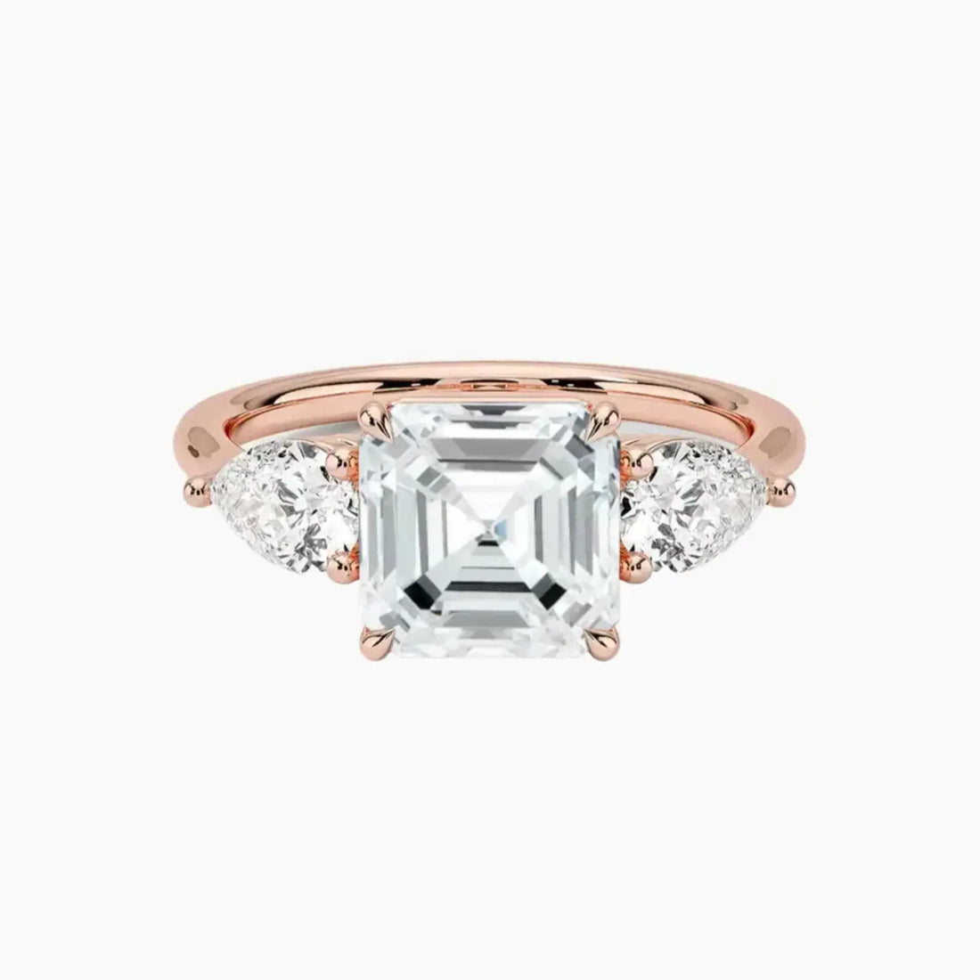 Calliope Asscher Three Stone 2 Carat Lab Grown Diamond Engagement Ring in 14K White Gold