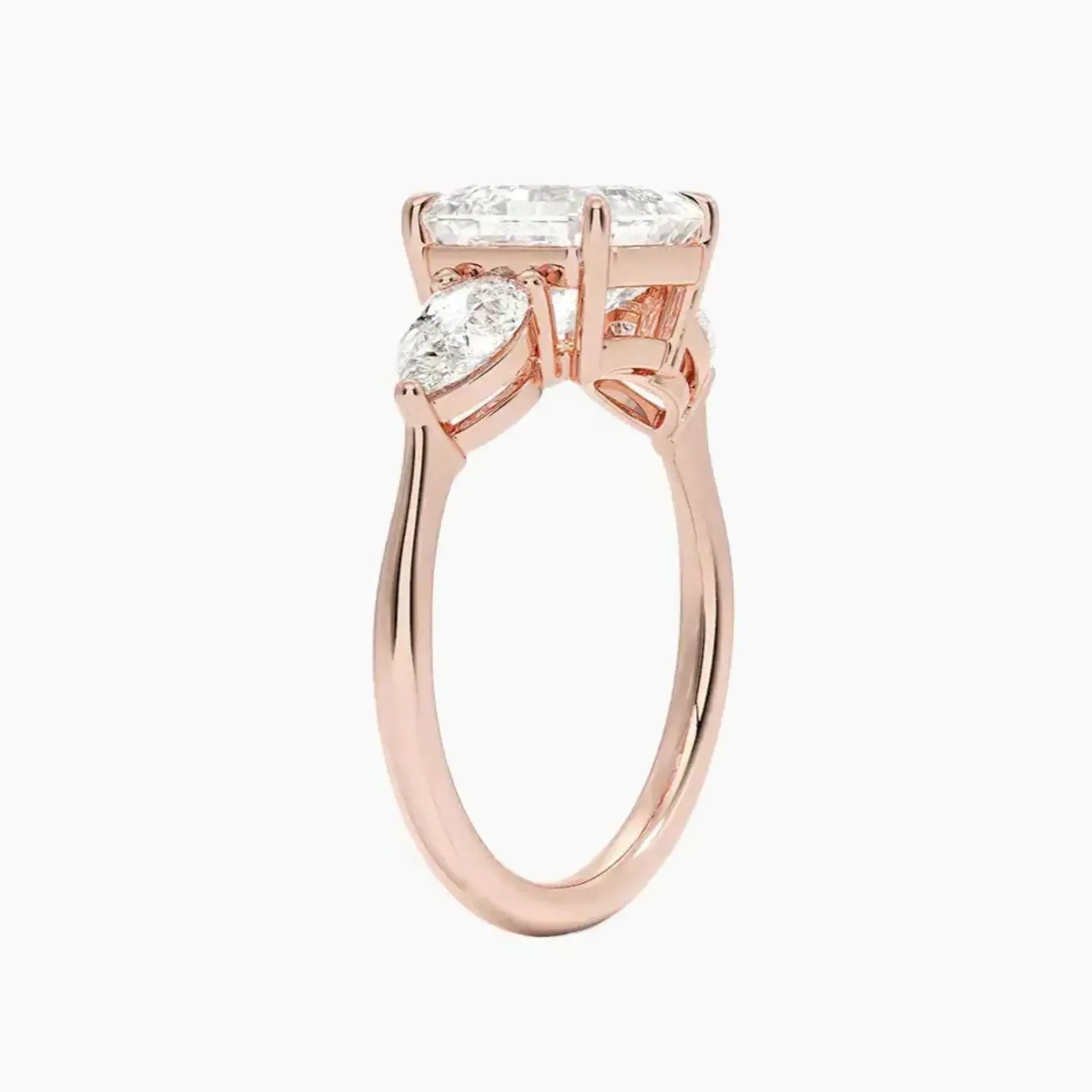 Calliope Asscher Three Stone Diamond Ring Setting in 18K Rose Gold