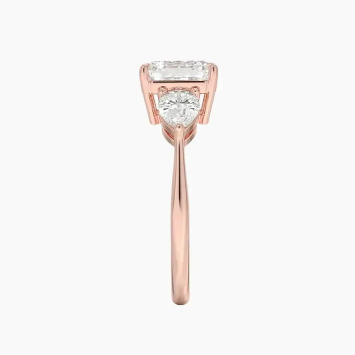 Calliope Asscher Three Stone 2.5 Carat Lab Grown Diamond Engagement Ring in 18K Yellow Gold