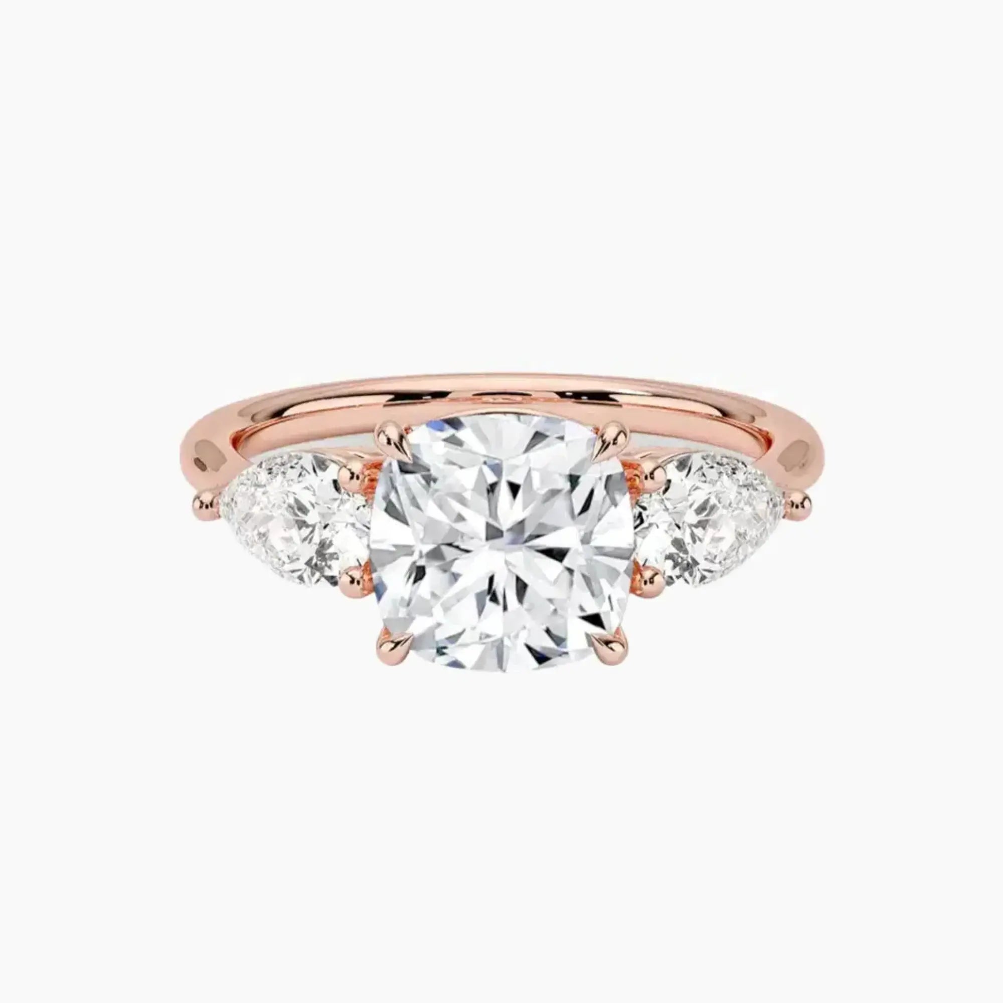 Calliope Cushion Three Stone Diamond Ring Setting in 18K Rose Gold