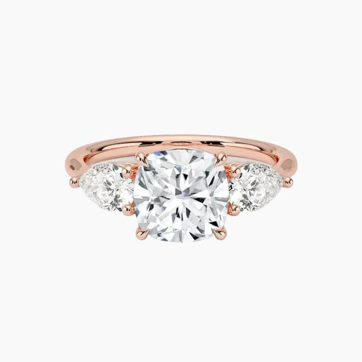 Calliope Cushion Three Stone 1.5 Carat Lab Grown Diamond Engagement Ring in 18K Rose Gold