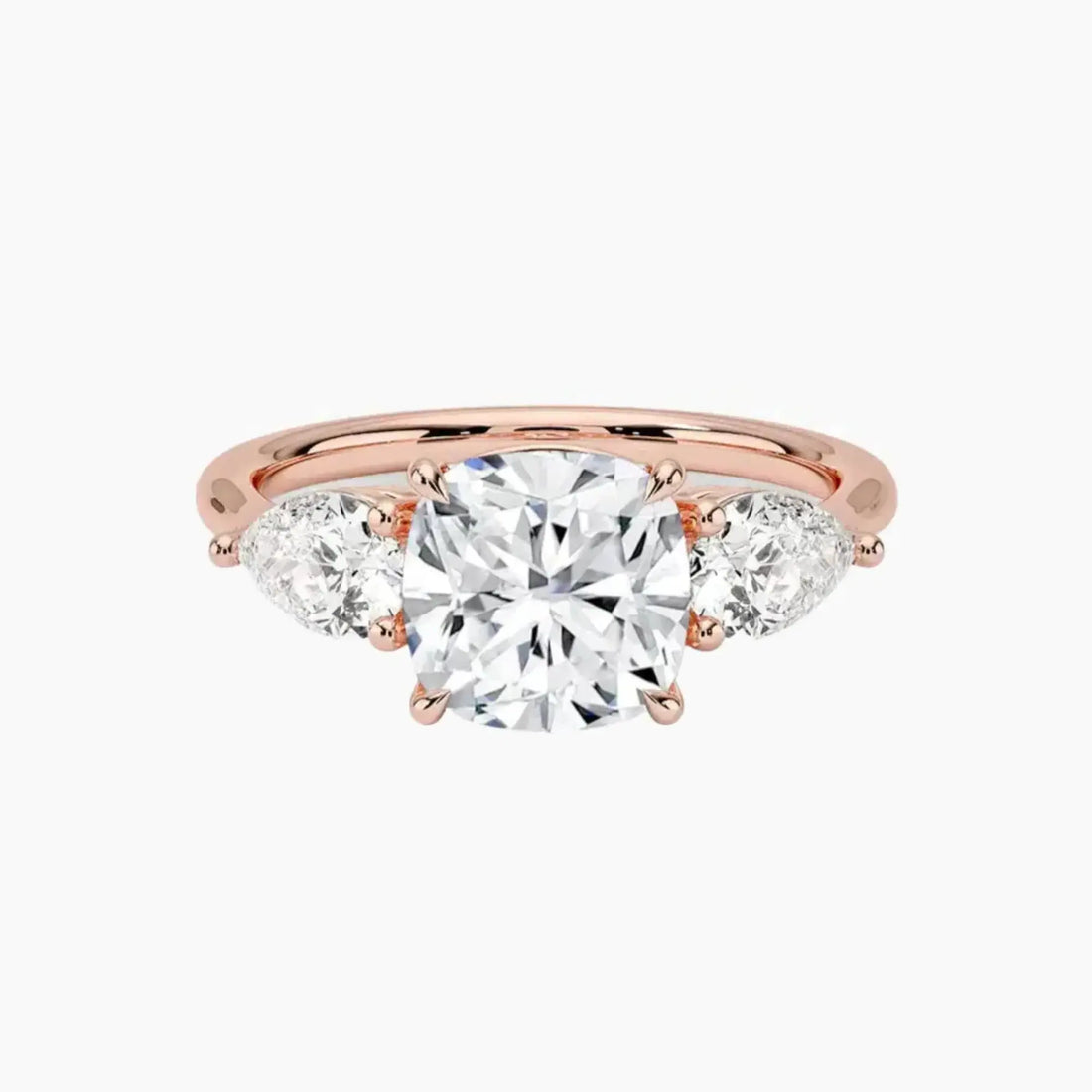 Calliope Cushion Three Stone 3 Carat Lab Grown Diamond Engagement Ring in 18K Rose Gold