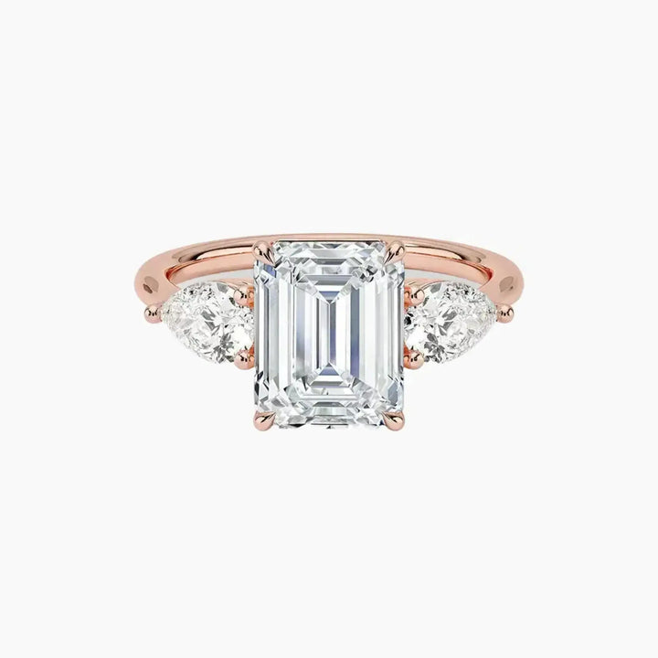 Calliope Emerald Three Stone 3 Carat Lab Grown Diamond Engagement Ring in 18K Rose Gold